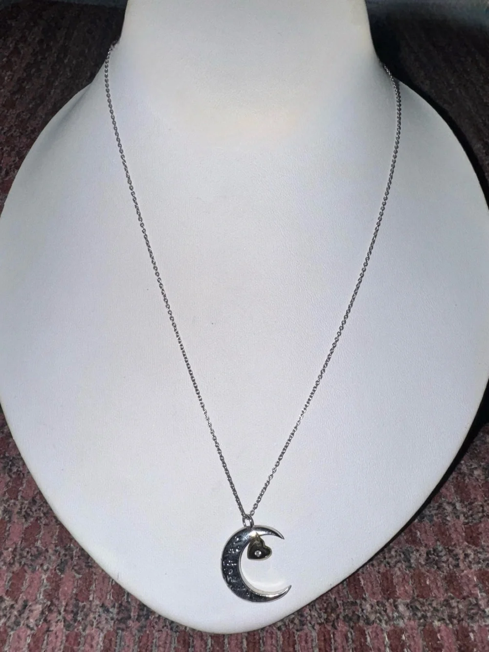 I Love You to the Moon and Back 925 Crescent Moon with 14k Heart (w/diamond)